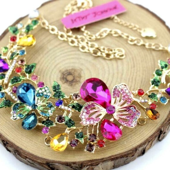 Superb FLORAL Bouquet RAINBOW Flower JEWEL Betsey Johnson Necklace Earrings SET - Picture 5 of 8